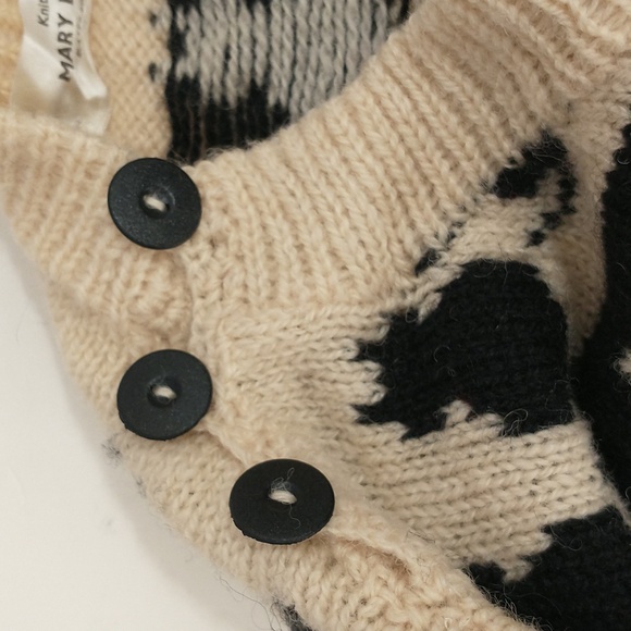 Handknit Sweater Cats Black & Cream Graphic English Wool Crew Pullover 36" Chest - Picture 4 of 9